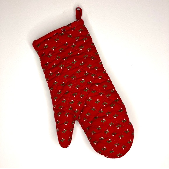 VINTAGE 70s Christmas Apron and Farmers Almanac Red and White Oven Baking Mitt - Picture 8 of 9